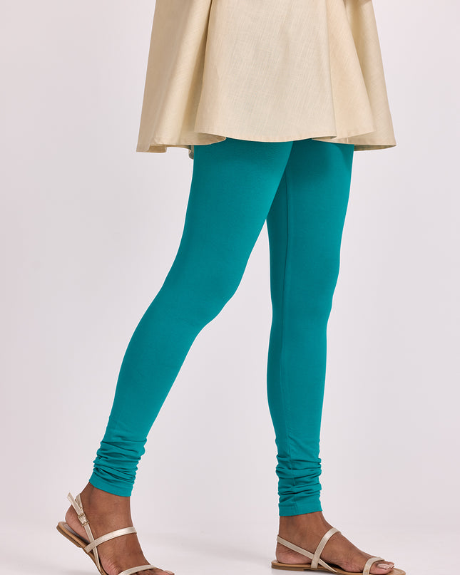 Women Jade Green Cotton Churidar Leggings