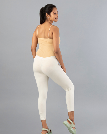 Women Cotton Cropped Leggings - Ecru