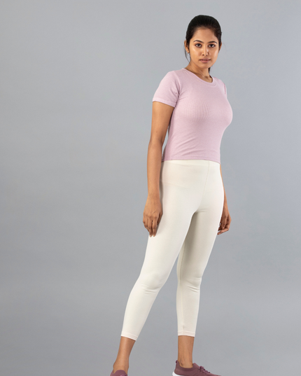 Women Cotton Cropped Leggings - Ecru