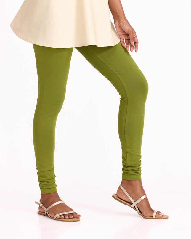 Women Olive Green Cotton Churidar Leggings