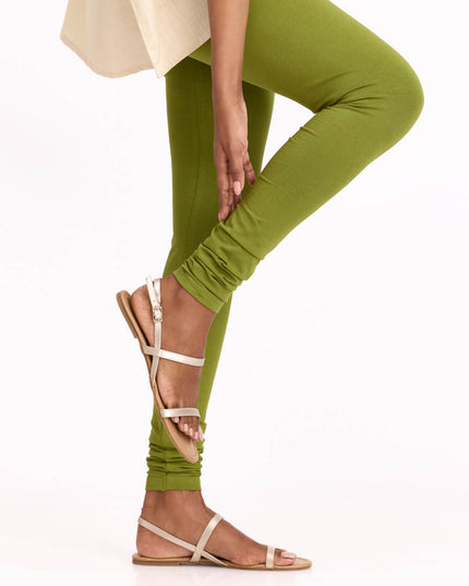 Women Olive Green Cotton Churidar Leggings