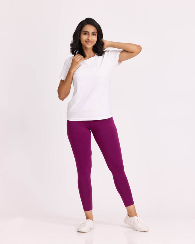 Women Cotton Ankle Legging - Dark Purple