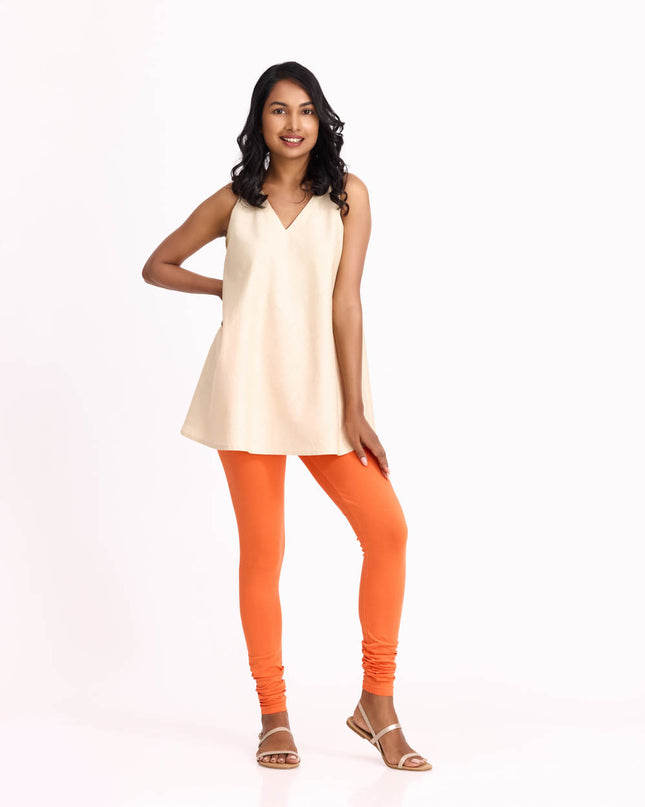 Women Light Orange Cotton Churidar Leggings