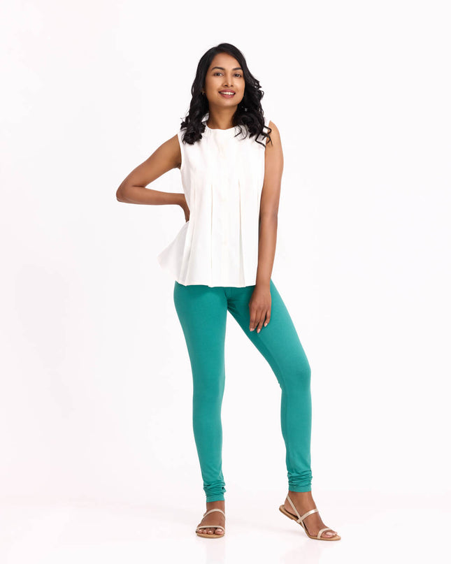 Women Mint Green Cotton Churidar Leggings