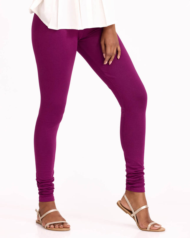 Women Solid Purple Cotton Churidar Leggings