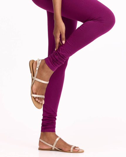 Women Solid Purple Cotton Churidar Leggings