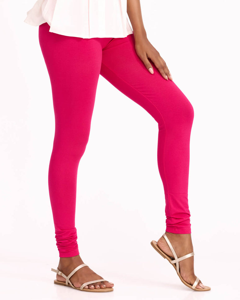 Women Fuchsia Cotton Churidar Leggings