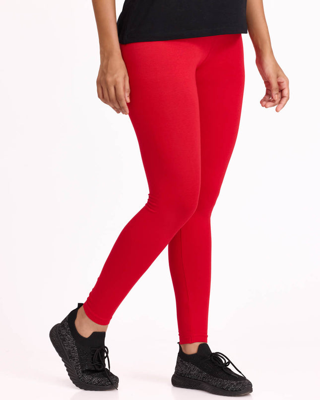 Women Cotton Ankle Legging - Dark Red