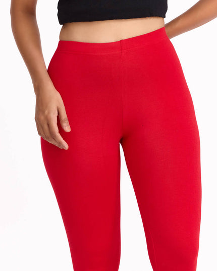 Women Cotton Ankle Legging - Dark Red