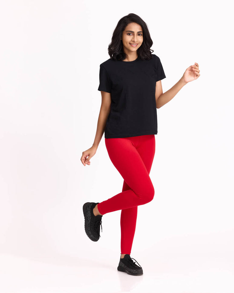 Women Cotton Ankle Legging - Dark Red