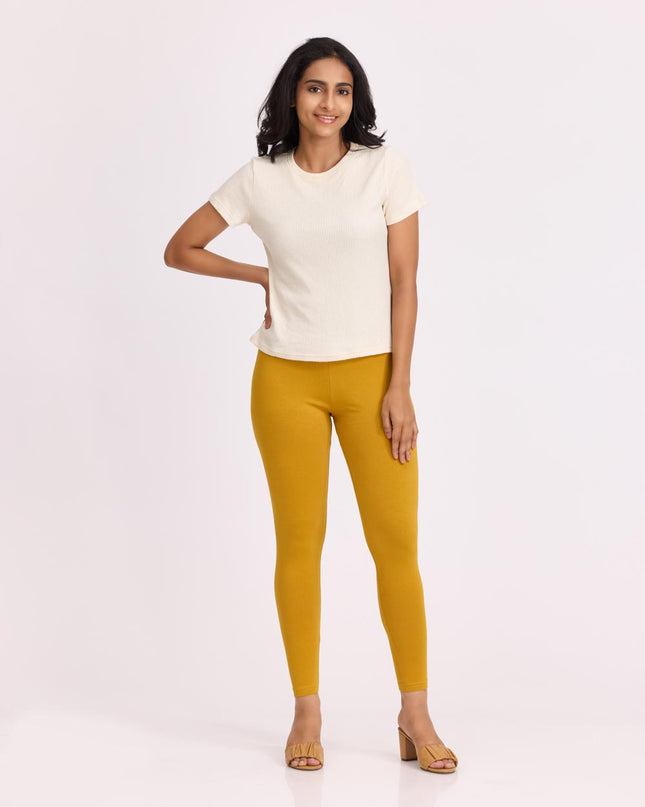 Women Cotton Ankle Legging - Mustard