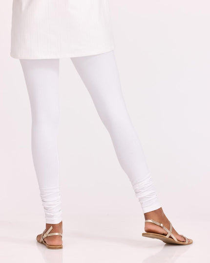 Women White Cotton Churidar Leggings