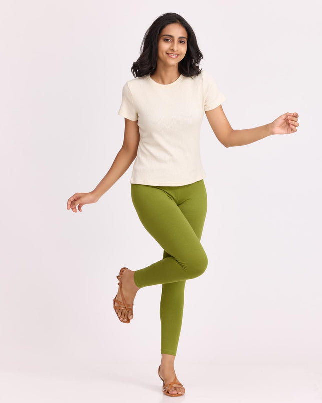 Women Cotton Ankle Legging - Olive Green