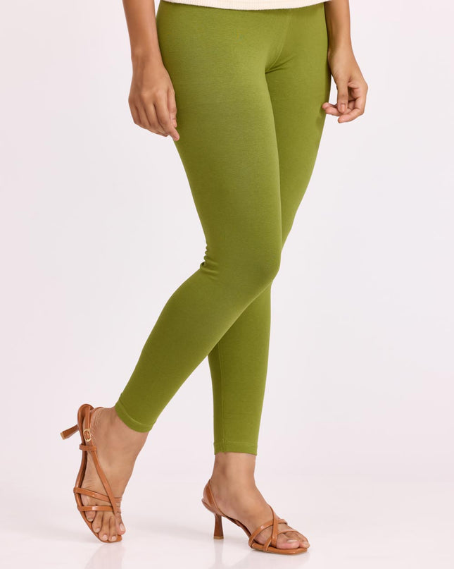 Women Cotton Ankle Legging - Olive Green