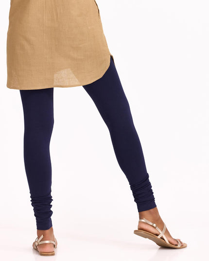 Women Navy Blue Cotton Churidar Leggings