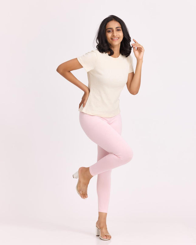 Women Cotton Ankle Legging - Baby Pink