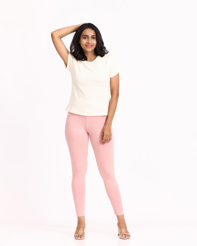 Women Cotton Ankle Legging - Peach Pink