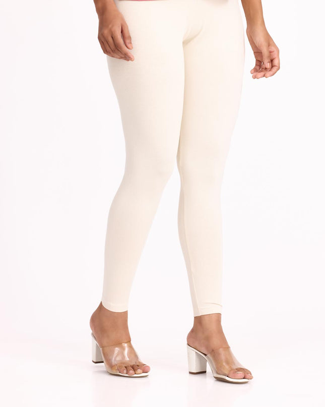 Women Cotton Ankle Legging - Ecru