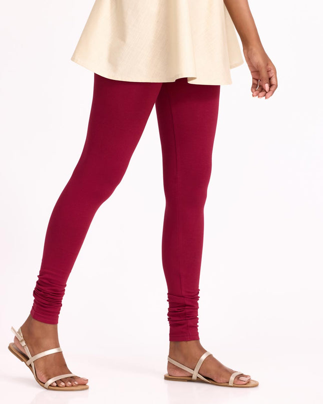 Women Maroon Cotton Churidar Leggings