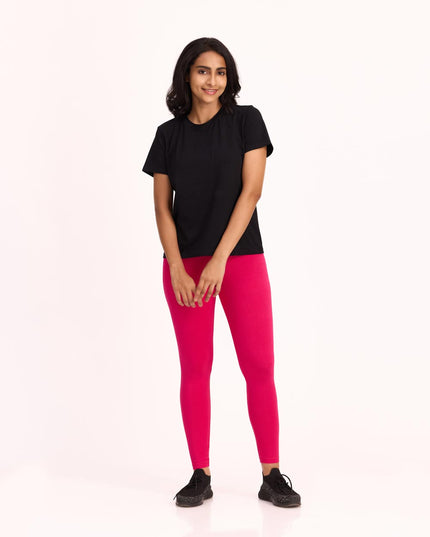 Women Cotton Ankle Legging - Fuchsia