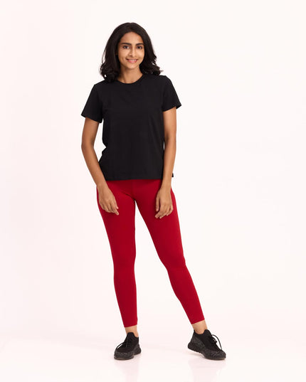 Women Cotton Ankle Legging - Cherry Red