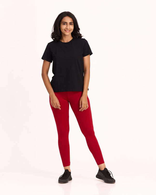 Women Cotton Ankle Legging - Cherry Red