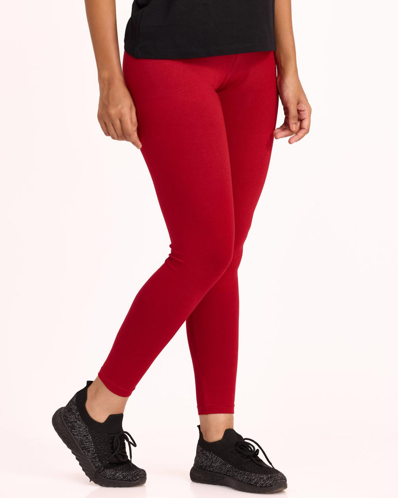 Women Cotton Ankle Legging - Cherry Red