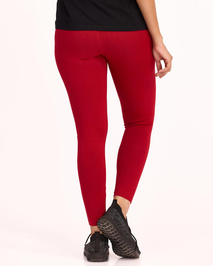 Women Cotton Ankle Legging - Cherry Red