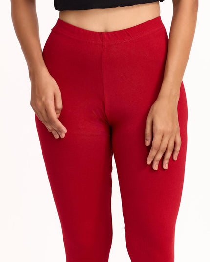 Women Cotton Ankle Legging - Cherry Red