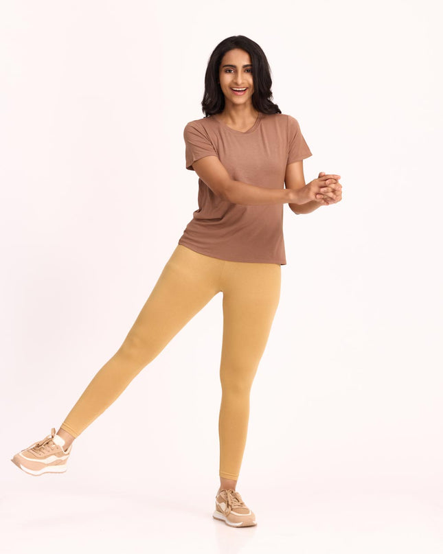 Women Cotton Ankle Legging - Wheat