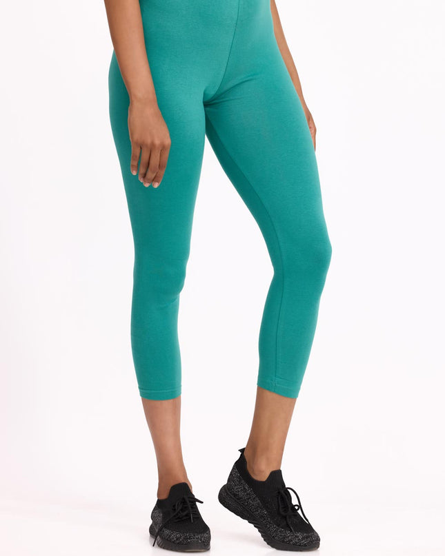 Women Cotton Cropped Leggings - Mint Green