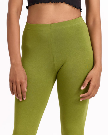 Women Cotton Cropped Leggings - Olive Green