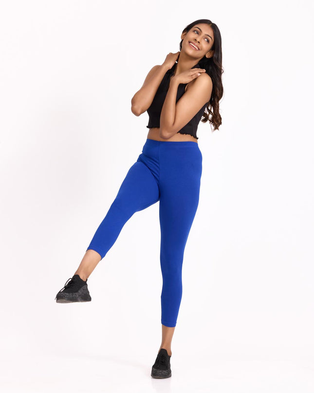 Women Cotton Cropped Leggings - Royal Blue