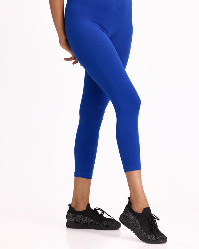 Women Cotton Cropped Leggings - Royal Blue