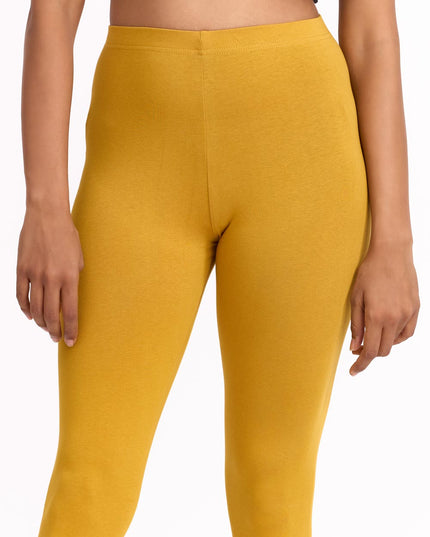 Women Cotton Cropped Leggings - Mustard