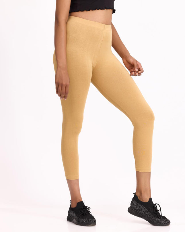 Women Cotton Cropped Leggings - Wheat