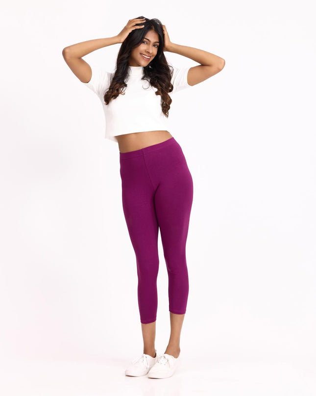 Women Cotton Cropped Leggings - Dark Purple