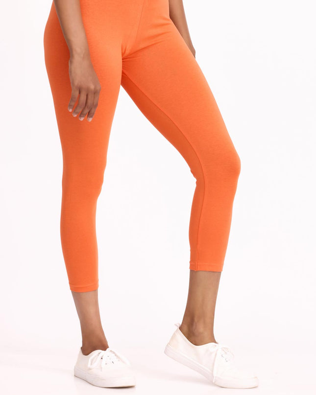 Women Cotton Cropped Leggings - Light Orange