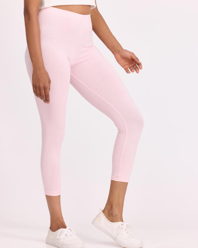 Women Cotton Cropped Leggings - Baby Pink