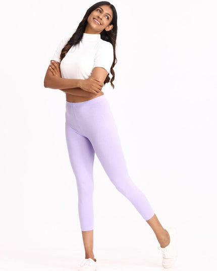 Women Cotton Cropped Leggings - lavender