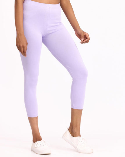 Women Cotton Cropped Leggings - lavender