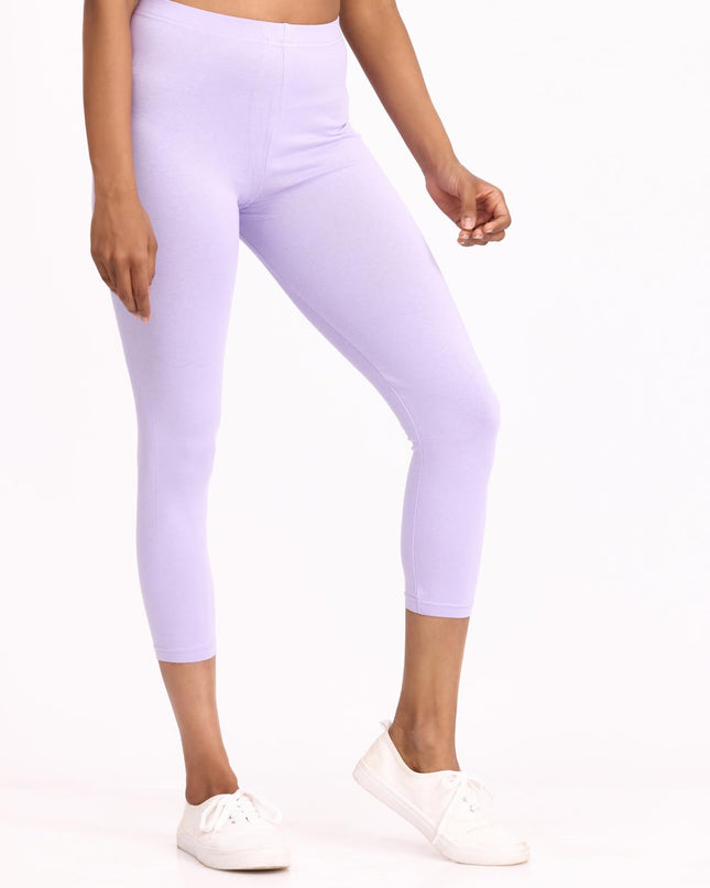 Women Cotton Cropped Leggings - lavender