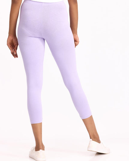 Women Cotton Cropped Leggings - lavender