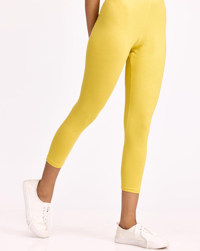 Women Cotton Cropped Leggings - Light Lime