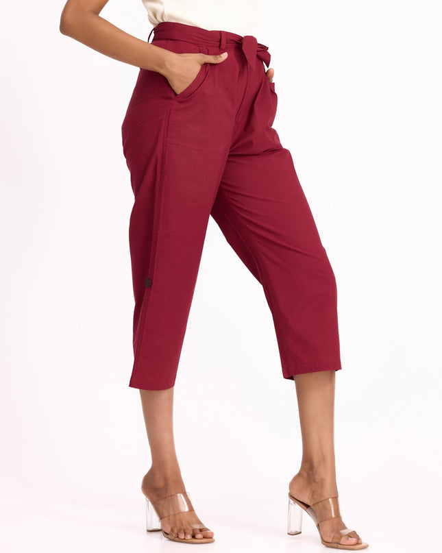 Women Culottes Pants - Maroon