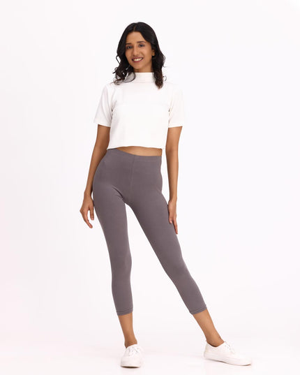 Women Cotton Cropped Leggings - Grey