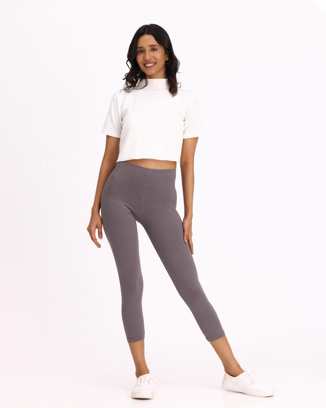 Women Cotton Cropped Leggings - Grey