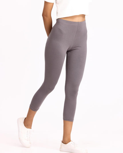 Women Cotton Cropped Leggings - Grey