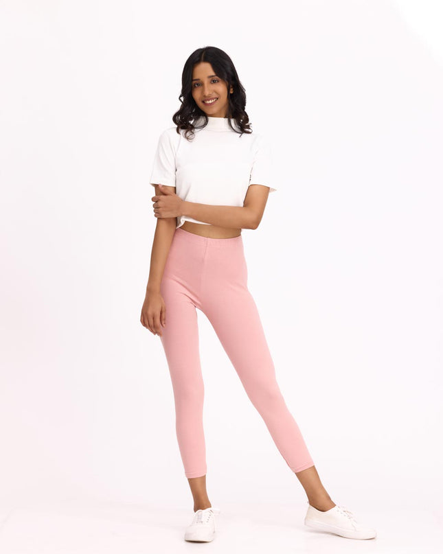 Women Cotton Cropped Leggings - Peach Pink