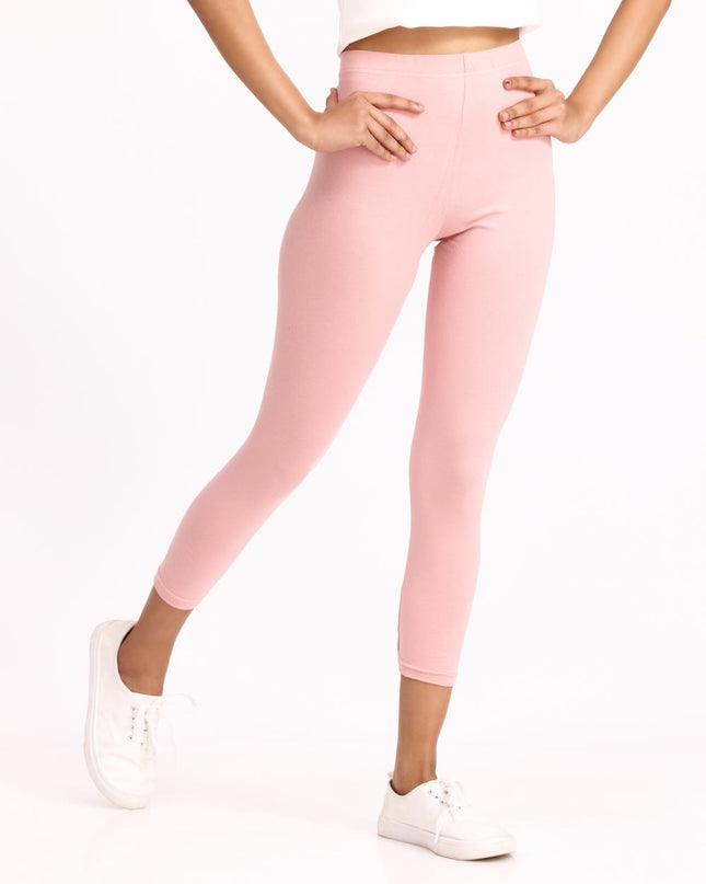 Women Cotton Cropped Leggings - Peach Pink